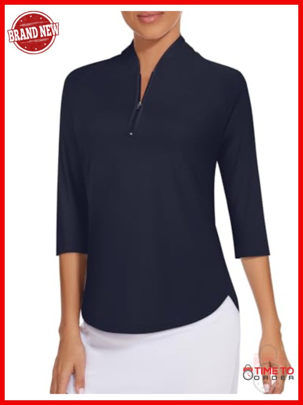Women's Quick Dry 3/4 Sleeve Quarter Zip Polo Golf Tennis Workout Top